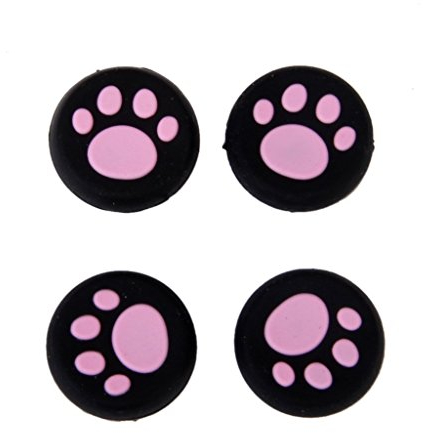 Rosa Schwarz Katzen Tatzen Analog Silikon Joystick Thumbstick Griffe Kappen für PS4 / Xbox One / PS3 / Xbox 360 Controller