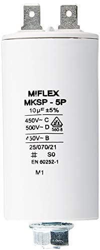AnlaufKondensator MotorKondensator 10µF 450V 35x65mm Stecker M8 ; Miflex ; 10uF