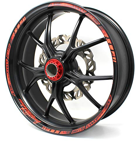 18 Teiliges Felgenrandaufkleber Neon Line Felgendesign inkl. Felgenbettaufkleber Komplett-Set -Finest Folia passend für 17 Zoll & 16 18 19 Felgen Motorrad Auto Fahrrad MR003 (Neon Rot, Glanz)