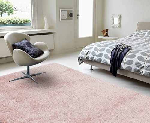 - Lord of Rugs - Modern Decor Shaggy Hochflor Qualität einfarbig dick seidig weich Teppich Home Wohnzimmer Teppich (160 x 230 cm, altrosa