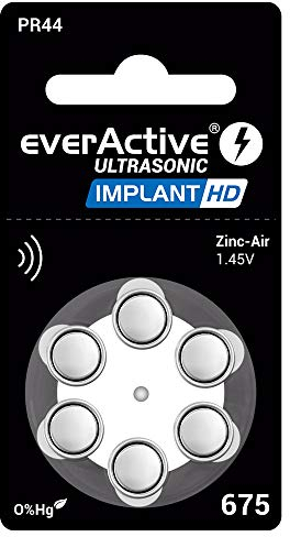everActive 675, 6 Stück, Hörgerätebatterien, hohe Leistung, Zink-Luft-Batterien, 1 Blisterkarte, 4-jährige Haltbarkeit, blau, Implant HD PR44