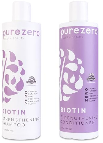 Purezero Biotin Shampoo und Conditioner-Set, Anti-Verdünnungsformel, Volumengebendes Haar, dicker, voller, ohne Sulfate, Parabene, Farbstoffe, Gluten, 100 % vegan und tierversuchsfrei