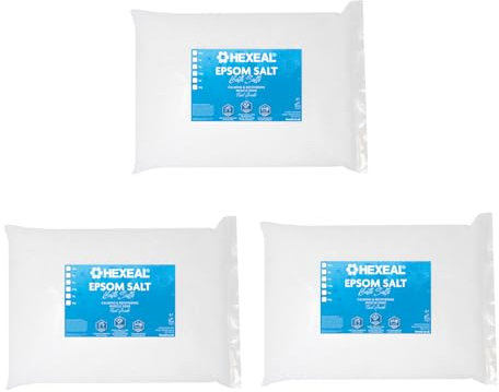 Hexeal Epsom Salt 15kg – 3 x 5kg Bags of Food Grade Magnesium Sulphate for Bathing, Gardening & Household Use – Suitable for Personal Care, Soil Enrichment, and More