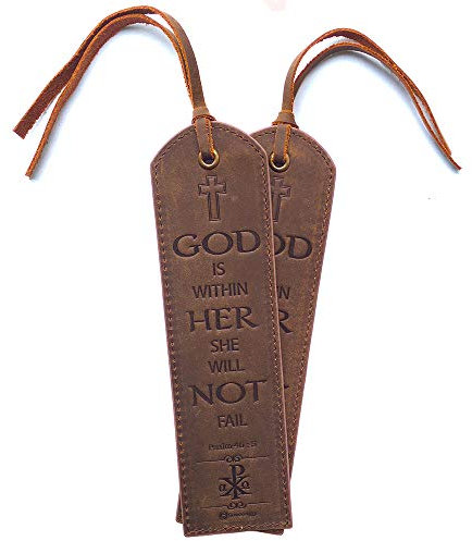 Leder Lesezeichen Leather Bookmarks Mit inspirierendem Bibelvers Psalm 46:5 Gott ist in Ihr | Handgefertigtes Lesezeichen Echtleder Einzigartige Geschenke Für Frauen, Männer, Kinder - 2er Pack