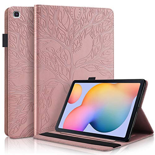 CaseFun Cover per Samsung Galaxy Tab S6 Lite 2022/2020 10.4 (SM-P610/P613/P615/P619) PU Pelle Flip Custodia a Portafoglio Cover Case, Oro Rosa