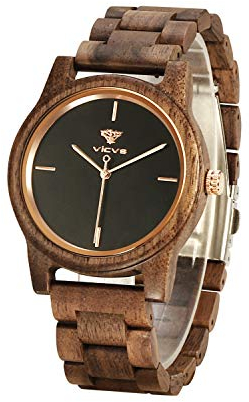 VICVS Holzuhren für Männer und Frauen, Chronograph aus japanischem Quarz aus natürlichem Walnuss- / Olivenholz, verstellbares Armband, Militärsport und Freizeit (Walnut)