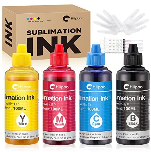 Hiipoo Bouteilles rechargeables d'encre par sublimation compatibles avec WF7710 ET2760 ET2720 ET2803 ET2800 ET15000 C88 C88+ imprimante à jet d'encre transfert à chaud sur tasses, assiettes, t-shirts,