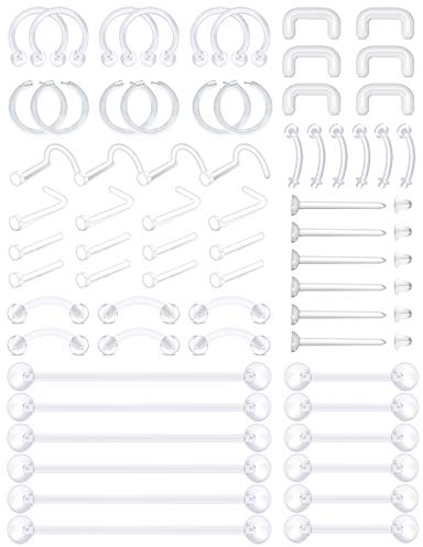 D.Bella Durchsichtige Plastik Cartilage Helix Daith Rook Tragus Piercing Körperschmuck Piercing Retainer Flexible Bioflex Kunststoff Nasenseptum Lippe Augenbrauenringe Mix Retainers Set