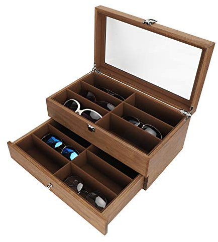 Boîte de rangement en bois à double couche pour lunettes, 12 fentes verres vitrine, décoration de la maison