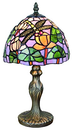 Tokira Tiffany Tischlampe Vintage, E14 Glasmalerei Deko Landhausstil Nachtlicht, Libelle Lotus Tischlampe for Schlafzimmer/Wohnzimme [Ohne Glühbirnen] r/Kinderzimmer