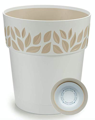 TIENDA EURASIA® Maceta de Plástico - Diseño Moderno Hojas - 3 en 1- Maceta + Bandeja Interior + Plato Maceta (Blanco, 20 cm)