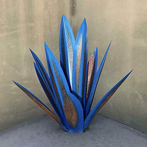YIWOYI Plante d'agate en métal, tequila - Sculpture rustique en fer - Décoration de jardin - Statue - Bleu foncé - 65 cm