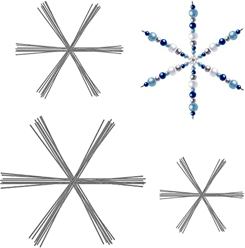 Hotop Weihnachten Schneeflocken Drahtsterne Rohlinge Bastelset Metall Perlensterne Draht zum Basteln Perlen für DIY Schmuck Party Winter Deko Bastelzubehör (24 Stück, 3,5/4,5/6 Zoll)