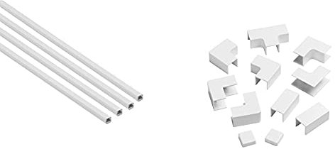 D-Line 1M108W-4PK Square Box Cable Trunking, White, 10x08mm & DLFSA2-AP 25x16mm Trunking Accessory Multipack, Join Multiple Lengths of 25x16mm Trunking, 11-Piece Accessory Multipack - White