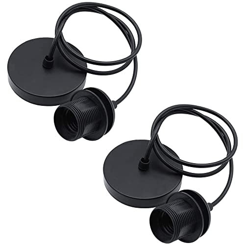 OMIGA 2 Pieces E27 Black Chrome Lamp Ceiling Rose Light Fitting Ceiling Light Rose with Lock Ring for Shade for DIY Suspension Vintage Chandeliers Modern Hanging Lampe (Black)