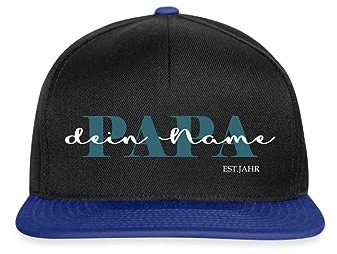 Spreadshirt Papa Kind Text Mit Name Geburtsjahr Personalisiert für Vater und Familien Snapback Cap, One Size, Schwarz/Königsblau