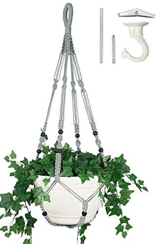 Shineloha Grande suspension de pot de fleurs en macramé de 109 cm pour pot de 30,5 cm + crochet extra long et grand) | Grand pot de fleurs suspendu pour plantes d'intérieur | Pas de pompon, corde en