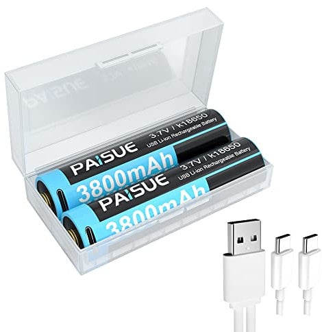 PAISUE 3800mAh High Capacity 3.7V Rechargeable Battery, USB-C Charge Button Top Batteries with Charging Cable [2-Pack]