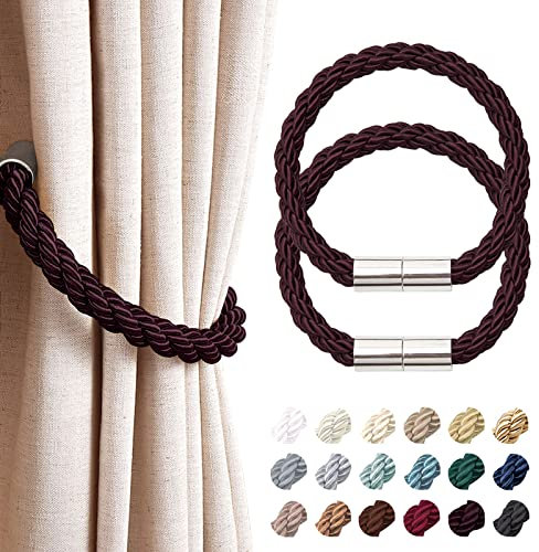 Pretty Jolly 2 Stück starke magnetische Vorhang-Raffhalter, moderner, einfacher Stil, praktischer, dekorativer Seil-Vorhanghalter für dünne oder dicke Heim- und Büro-Fenstervorhänge (Dunkelviolett)