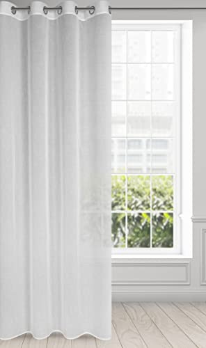 Eurofirany Leinen Optic Vorhang Sandra mit Ösen - 1Stk. - Etamin Eco Boho Natürlich Fenstergardine Wohnzimmer Schlafzimmer 140x250cm Weiß