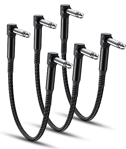 RUXELY 6.35mm Gitarren Patchkabel 0.15M 3Pack,90 Grad 1/4 Stecker Instrument Pedal Kabel,15CM Guitar Klinkenpatchkabel,Winkel Patch Cable für Gitarreneffekte,Gitarre/Bass Effektpedale,Pedalboard