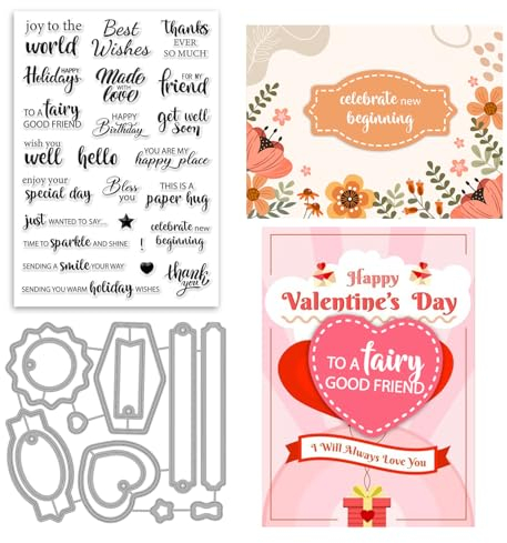 ORIGACH Sentiment Wörter Transparenter Stempel und Stanzen Set für DIY Scrapbooking Album Dekorative Kartenherstellung