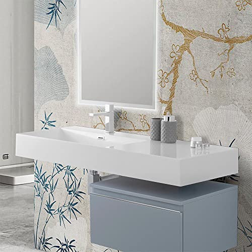 Lavabo bagno sospeso 120 cm con vasca a sinistra, top integrato in resina, 120 x 46 cm bianco lucido, antigraffio, anti-ingiallimento, resistente agli acidi