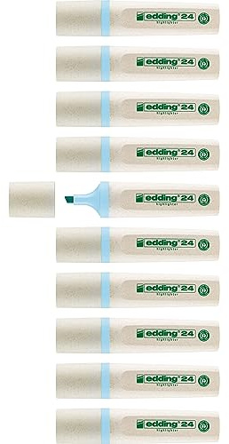 edding 24 EcoLine Textmarker - pastellblau - 10 Textmarker - Keilspitze 2-5 mm - zum schnellen und einfachen Markieren und Hervorheben von Texten und Notizen - nachfüllbar, aus recycelbarem Material