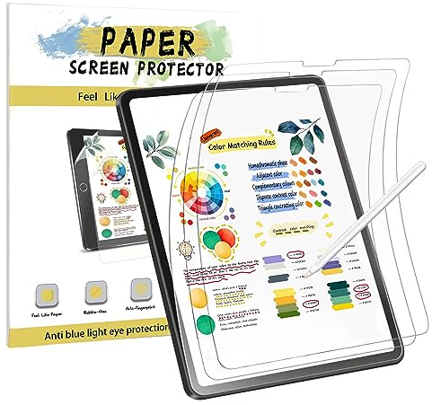 Hiins 3 Pack Papel Mate Película Protectora Compatible con iPad 10ª Generación 2022 10.9 pulgadas, película antirreflejo para dibujar, escribir.
