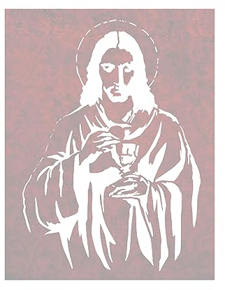 Jesus Holding Kelch Schablone – wiederverwendbar, 21,6 x 27,9 cm zum Malen auf Wänden, Holz, Glas, Kunst und Handwerk, Kunst, Handwerk und DIY-Projekte LIONX