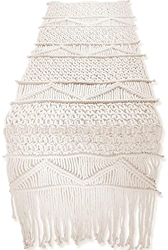 Torribaly Makramee tischläufer, 35 * 180cm Boho Decke beige Table Runner, Handgewebt tischdecke tischläufer Vintage mit Langen Quasten tischdekoration, Table Runner für Holiday Nordic Home Decor