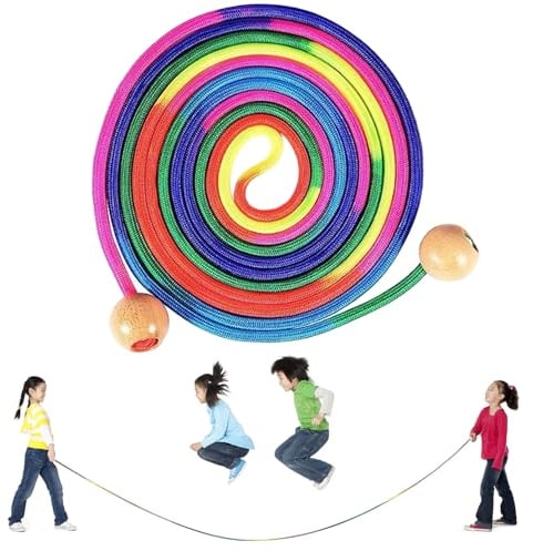 Skipping Rope for Multiplayer, 5 Metre Rope Skipping Rope Children's Skipping Rope Long, Adjustable Wooden Ball Handle, Multi-skipping Children, Group Skipping Rope for Children and Adults