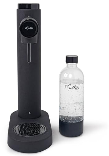MonTen Soda Sparkling Water Maker - Matte Black Carbonated Water Machine - Includes 900ML Reusable Water Bottle - Made with Premium Stainless Steel - Compatible with Screw-In Sodastream CO2 Cylinders