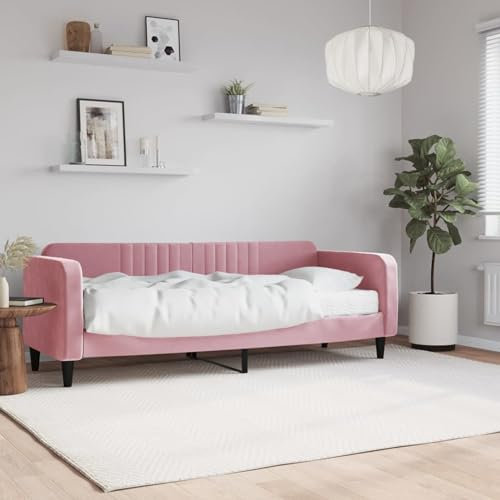 Gecheer Divano Letto,Letto da Giorno,Singolo,con Materasso,2 Posti,in Velluto,Rosa,80x200 cm,Divano Letto con Materasso,Divano Letto Singolo 2 Posti in Velluto,Divano Letto 2 Posti