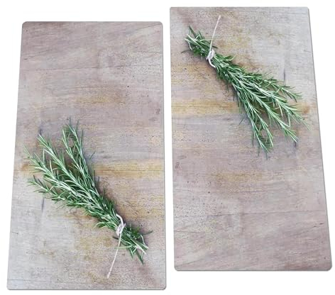 Ceranfeldabdeckung 60x52cm (2 Stück, je 30x52) Herdabdeckplatten Induktion Herdschutz Deko Glasplatte Schneidebrett Sicherheitsglas Spritzschutz (Rosmarin)