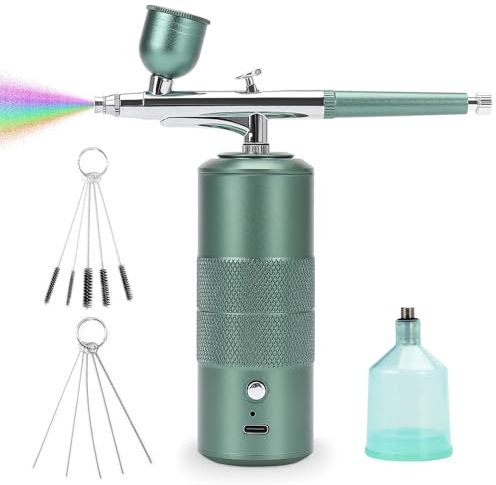 ConBlom Portable Airbrush Spray Gun, Handheld, Cordless, Nail Art Kit (Green)