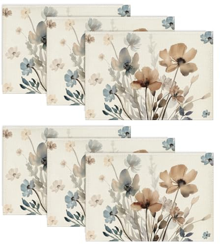 Artoid Mode Wilde Tuschemalerei Blumen Blätter Frühling 6er Set Platzsets, 30x45cm Herbst Bankett Tischsets Waschbar Platzdeckchen Küche Party Deko