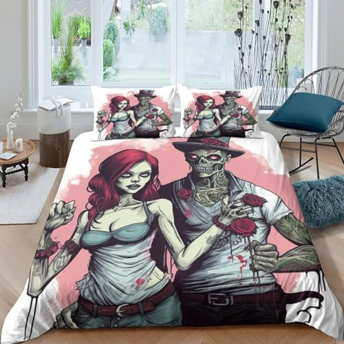 VesFy Zombies Duvet Cover Set 3D Printed Kids Bedding Set 3 Pieces Ultra Soft Microfiber Creative Patterns Comforter Cover Quilt Cover Pillowcases For Kids Boys Girl Double(200x200cm)