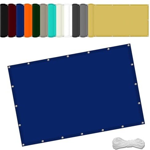 Markisenstoffe Meterware 1 x 2.2 m Wasserdicht Sonnensegel Balkon Reißfest UV-Schutz nach Mass Polyestergewebe Mit Seil Schattenspender für Gewächshaus/Hinterhof, Dunkelblau