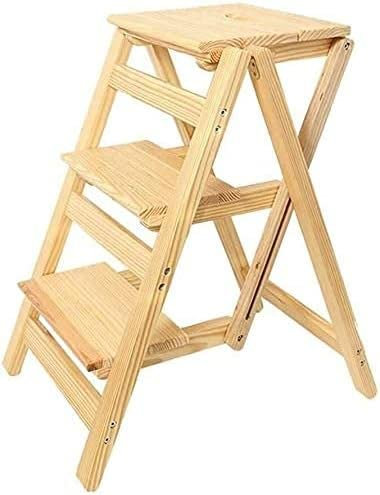 SZITW Tritthocker Klappstuhl Hocker/Leiter mit 3 Scharnieren Holz Haushaltshocker Hochhocker Gartengeräte Höhe Tritthocker/Braun/Walnuss (Holz Holz)