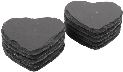 GBACHOOSE Lot de 10 sous- de verre en ardoise （10 x 10 cm）100% en forme de cœur naturel avec stylo à craie, plateaux de service en ardoise pour sushis, fromage, mariage, Saint-Valentin