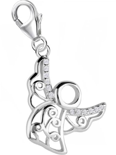 Goldene Hufeisen Charm Anhänger Engel 925 Silber mit Zirkonia für Kinder, Damen, Jungen