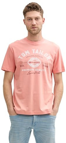 TOM TAILOR Herren 1037735 T-Shirt aus Baumwolle mit Logo-Print, 12642-Hazy Coral Rose, M