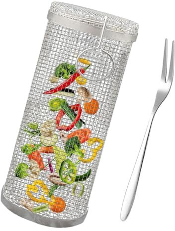 Griglia di arrostimento a tamburo Strumenti per barbecue a tamburo tondo griglia barbecue in acciaio inox griglia di verdure per barbecue griglia di cottura per fuoco di campo