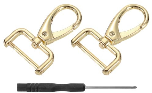 sourcing map 2Pcs Swivel Clasps Hook, 25mm(1 Inch) D Ring Detachable Snap Hook Metal Lobster Claw Clasp Hook with Screwdriver for Purse Keychain DIY Craft, Gold