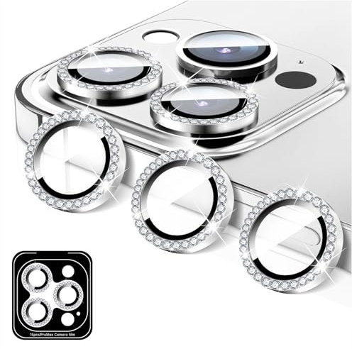 LucBuy Protezione per Fotocamera Compatibile con iPhone 15 Pro/iPhone 15 Pro Max, Copertura per Obiettivo Della Fotocamera in Vetro Temperato Diamond, Anelli Metallici Autoallineanti Individuali