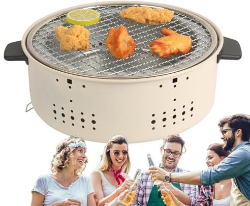Joberio Barbecue au charbon de bois, gril au charbon de table | Petit barbecue pour fumoir de table compact,Grille de table ronde pour fumoir portable, pour camping, pique-nique, randonnée