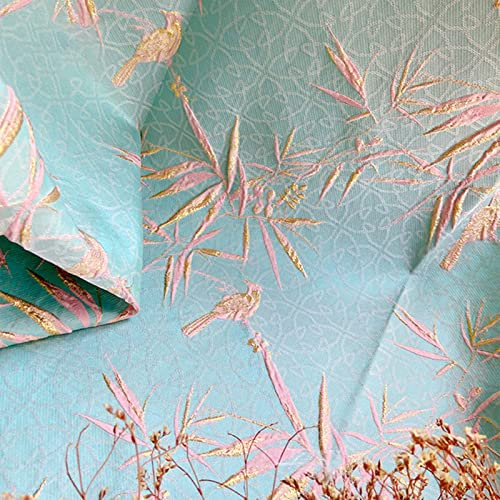 Tissus De Soie Tissu jacquard en soie brocart satiné motif feuille chinoise en relief oiseau élégant unique beau profil tridimensionnel peinture à l'huile art tissu imitation haute définition 140X50c
