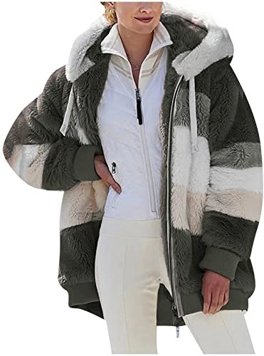 KHIRVWL Felpe con Cappuccio Donna Felpa in Pile Patchwork Manica Lunga Felpe Donna con Zip Autunno Invernale Felpa Pelosa Casual Giacca Teddy Outwear Caldo Cappotto Giacche Regalo Donne Ragazza