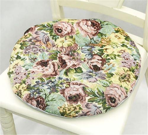 Hiseng 2er Set Sitzkissen Tatami Stuhlkissen Runde Vintage-Blume Druck Weiches Dickes Matratzenkissen Bodenkissen Sitzpolster für Esszimmer Küche Terrasse Stuhl Bank, 40x40cm (Rose Blume)